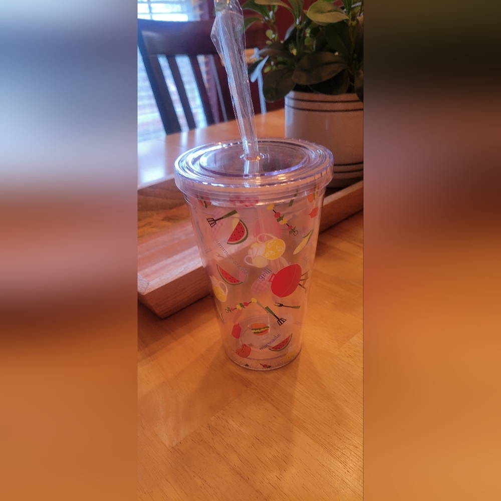 Brand New Clear Plastic Insulated Cup with Straw